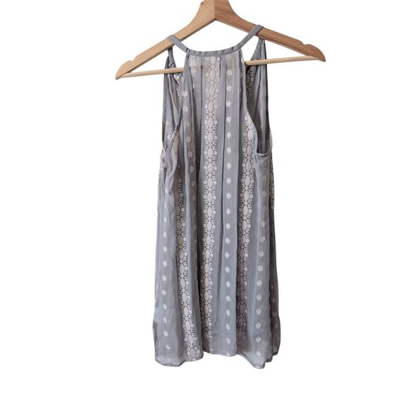 Anthropologie Zoa New York Silk Blouse Size Small Grey Embroidered Sleeveless - Picture 2 of 8